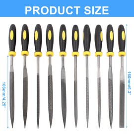 Piutouyar 10 Pack Carbon Steel Needle File Set, Mini Needle File Set Hand Metal Tools with Non-Slip Handle, 6-1/4 Inch Total Length File Set for Jewelry, Wood, Musical Instrument(4mm Diameter)