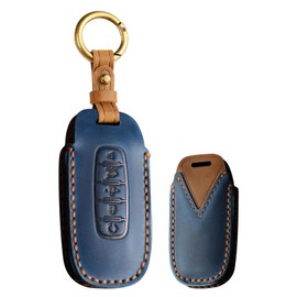 TECART Premium Leather 5-Button Key Fob Cover Case Fit for Nissan Rogue Pathfinder Versa Kicks Sentra Ariya 2023 2024 Remote Start Key Holder Protector Accessories Brown