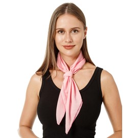 Lastclream Chiffon Square Neck Scarves for Women Handkerchief Retro Satin Ribbon Scarf for Hair Wrapping at Night 26" (Pink)