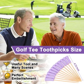 4.72 Inch Golf Tee Toothpicks Appetizers Golf Themed Tee Skewers Golf Tee Cocktail Picks Bamboo Cocktail Skewers Pink for Golf Theme Party Decorations Catered Events Supplies (Purple, 100 Pieces)