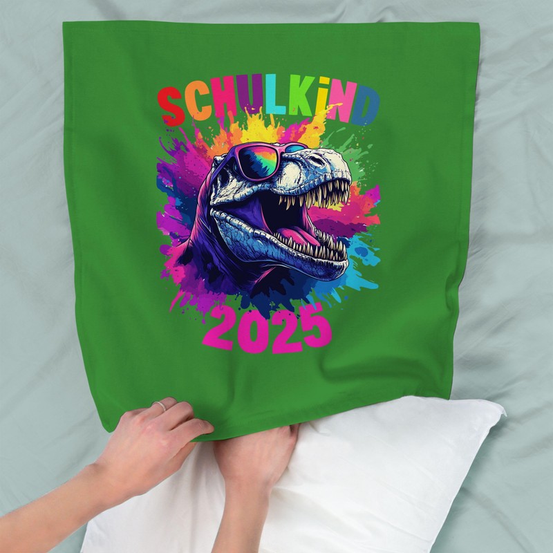 Kissenbezug - Deko Kissen - Schulkind 2025 T-Rex Dino Einschulung