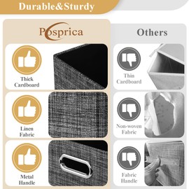 Posprica 15.12"x12.13"x12.01" Storage Cube Bins, Linen Decorative Closet Storage Organizer for IKEA Kallax, 4 Pack Fabric Foldable Large Storage Baskets for Closet, Shelves, Clothes, Toy (Black)