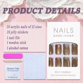 Gold Press on Nails Short Square SWEKKE Fake Nails Gold Full Cover Magnetic Nails Press on Glossy Glue on Nails False Nails with Nail Glue Acrylic Nails Artificial Nails for Women Girls 30Pcs