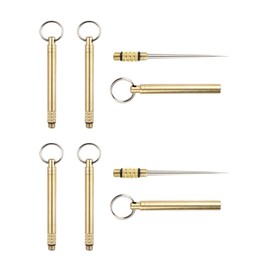 Pack of 6 Portable Titanium Toothpicks Metal Toothpicks with Keychain Fruit Picks Waterproof Outdoor Picnic Camping Portable Toothpicks - Gold