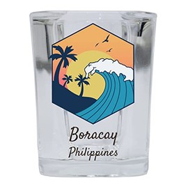 R and R Imports Boracay Philippines Souvenir 2 Ounce Square Base Shot Glass Wave Design Single