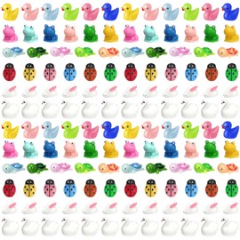 400 Pcs Mini Resin Animals, Tiny Resin Figures Bulk Mini Resin Ducks Frogs Turtles Rabbits Goose Ladybugs to Hide, Small Animal Figures for Craft Aquarium Garden Landscape Dollhouse Ornament