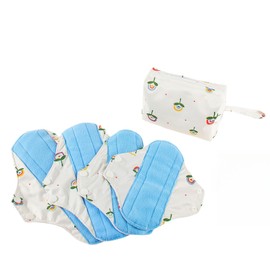 KUMUROETA Washable Sanitary Napkins, Cloth Napkins, Washable and Reusable, Leak-Proof All Night, Pure Cotton Polar Fleece, Undyed, Unbleached, Breathable, Suitable for Sensitive Skin, Set of 5 (4