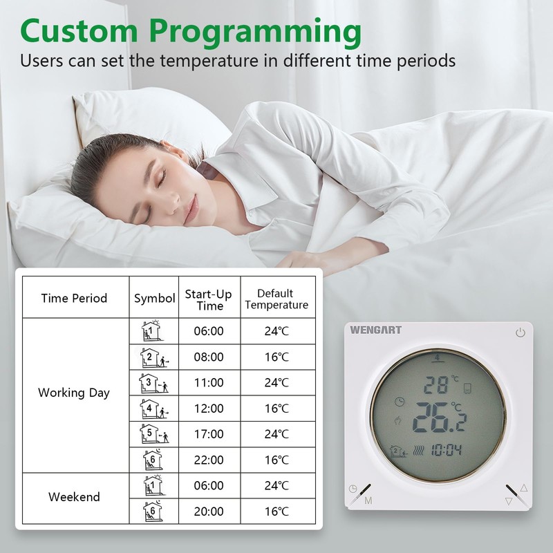 Wengart Water Heating Thermostat WG106,Weekly Programming,Digital LCD Display,Easy Operation,Suitable For