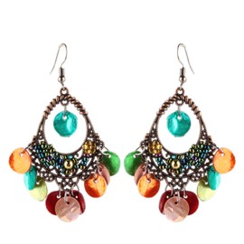 Bohemian Chandelier Coin Sequins Dangle Drop Earrings Ethnic Gypsy Beads Tassel Hoops with Disc Charms Boho Ear Jewelry Women (mix shell)