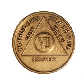 7 Year AA Medallion Traditional Bronze Raised Center Sobriety Chip