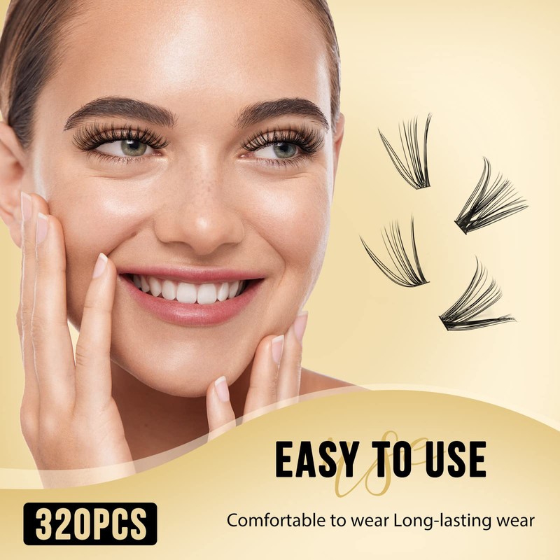 QUEWEL Lash Clusters 320Pcs Cluster Lashes 20D+30D C Curl Lash
