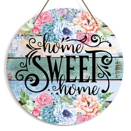 Home Sweet Home Welcome Sign for Front Door, Floral Welcome Door Sign Decoration, Round Decorative Wall Sign, Rustic Wooden Hanging Sign for Farmhouse Home Porch Living Room -27