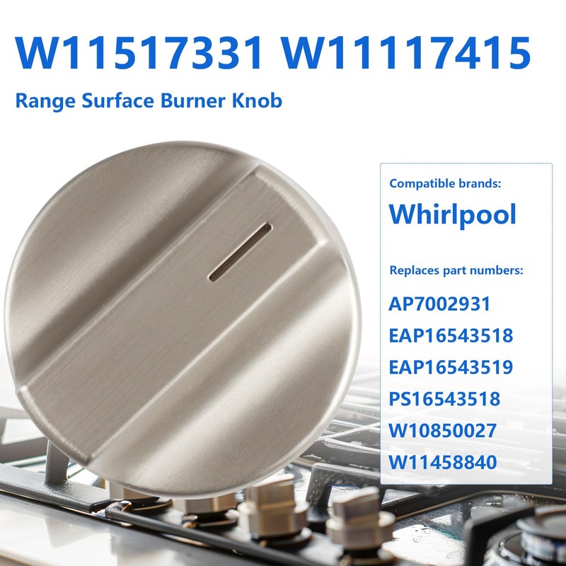 W11517331 W11117415 Range Surface Burner Knob Compatible with Whirlpool Electric