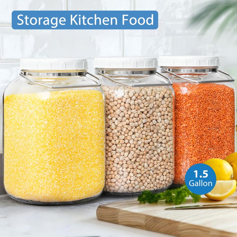 1.5 Gallon Glass Jar with airtight Lid, 2 Pack Wide
