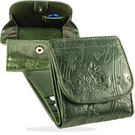 MATADOR Kleine Wiener Box Mini Purse Wallet Men's Small Leather Small Purse Women's with RFID Blocker Purse with Gift Packaging, Floral Green, Back