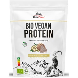 AlpenPower Organic Vegan Protein 2K Pea Rice Natural 600 g I 100% Natural & No Additives I Optimal Ratio Pea Rice Protein I Vegan Protein Powder for Fitness