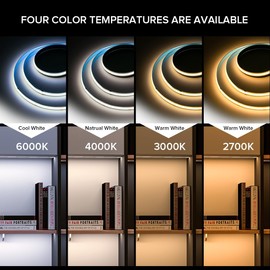 FCOB COB LED Strip Flexible High Density Cool White 6000K 480LEDs/m 9W/m 16.4FT/5M DC24V IP65 Waterproof 8 mm Wide CRI90+ Dimmable Uniform for DIY Decoration (Power Supply and Control Not Included)