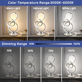 EIDEARAY Modern LED Table Lamp,3 Color Temperatures,Touch Control Stepless Dimmable Bedside Table Lamp with USB Ports, Touch Control LED Nightstand Lamp, Desk Lamp for Living Room,Bedroom(Silver)