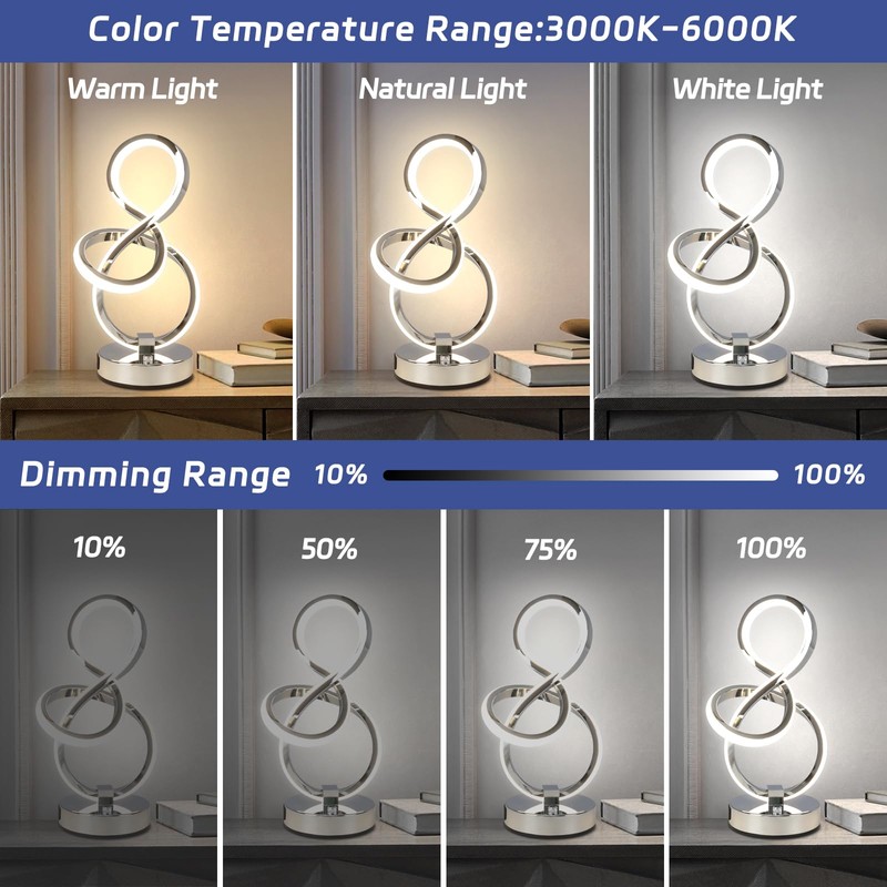 EIDEARAY Modern LED Table Lamp,3 Color Temperatures,Touch Control Stepless Dimmable