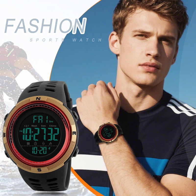 腕時計 メンズ デジタル スポーツウォッチ 5ATM防水: ストップウォッチ アラーム シリコン 多機能ウォッチ -