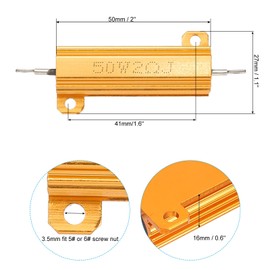PATIKIL 50 W 2 Ohm Aluminium Housing Resistors Set, 5 Pieces Aluminium Resistance Set with Screws Wire Wound Potentiometer Power Resistance Assortment 5% Tolerance, Golden