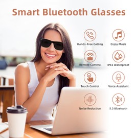GenXenon Smart Sunglasses, 5.3 Bluetooth Audio Glasses for Men Women, Remote Photography, Open Ear Sound With Mic & Speakers, Polarized Lenses, Automatic Noise Reduction, Touch Voice Assistant (E13)