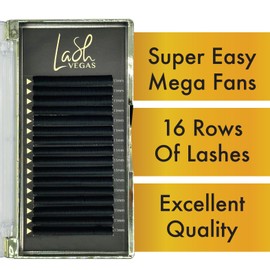 Lash Vegas Easy Fans 0.03 Mega Volume Eyelash Extension D Curl (14mm) – Long Lasting Lash Extensions for Professional Use - 16 Rows