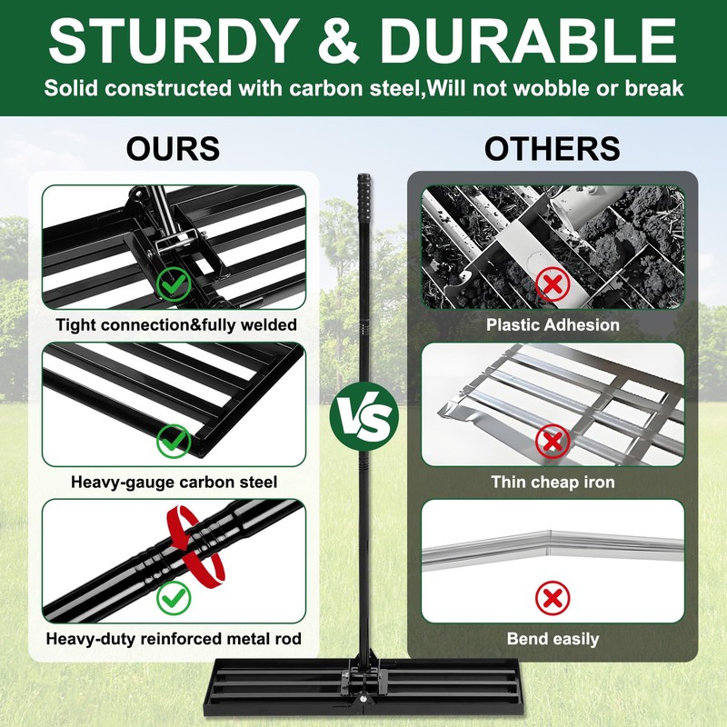 Ocean Ice Lawn Leveling Rake 30x10, 25-72" Adjustable Long Handle