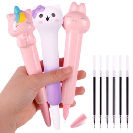 Spoilu Christmas Gifts for Grandkids - 3Pcs Cute Pens & 6 Refills, Fun Kawaii Cool Pens for Kids, Squishy Toys, School Supplies, Birthday Gift, Party Favors, Stocking Stuffers for Kids
