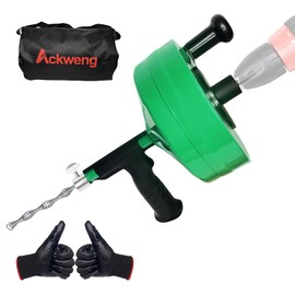 Ackweng Drain Snake 50 Ft, Drain Auger Plumbing Snake with Drill Attachment, Snake Drain Hair Clog Remover for Shower Drain, Kitchen and Sink, Manual or Powered Use, Comes with Gloves and Storage Bag