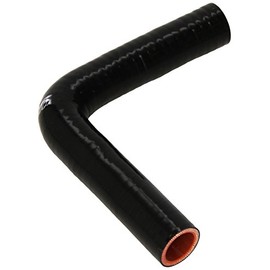 HPS HTSEC90-100-BLK Silicone High Temperature 4-ply Reinforced 90 degree Elbow Coupler Hose, 100 PSI Maximum Pressure, 4" Leg Length on each side, 1" ID, Black