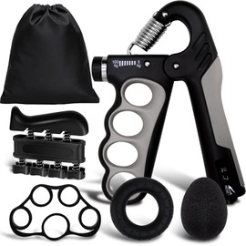 5 en 1 Ejercitador de Mano Ajustable (5-100KG), Antebrazo Ejercitador con Contador, Fortalecedor de Agarre, Ejercitador de Dedos, para El Tratamiento, Recuperación y Entrenamiento de Fuerza de Las Articulaciones de Los Dedos