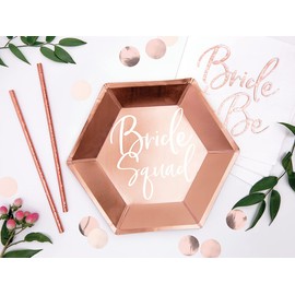 Party Deco 6 Paper Plates Bride Squad Rose Gold 23 cm – Pink – One Size