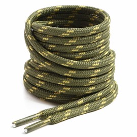 VSUDO Round Boot Laces, Hiking Boot Laces, Heavy Duty Work Shoe Laces, Strong Hiking Boot Laces, Olive Green with Yellow Dot, 120 cm - 1 pair
