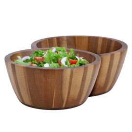 Elama 2 Piece 8.5 Inch Acacia Wood Salad Bowl Set, Dining Bowl, Serving Bowl, Natural Wood Dinnerware Set (8.5in Dark)