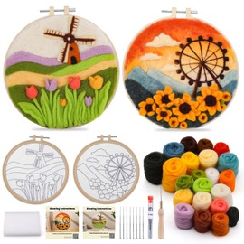QMNNMA Needle Felting Kit for Beginners, Needle Felt Painting Kit with Picture Frame, Foam Pad, Felt Cloth, and Instructions, Flowers Wool Felting Kit Used for Home Decoration, Art Craft