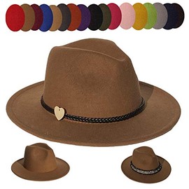 JK Home Wide Brim Fedora Hat - Felt Panama Cap - 2pcs Adjustable Bands - Vintage Style Cosplay Khaki