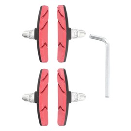 HARFINGTON 4pcs Brake Pads Mountain Bicycle V-Brake Pads Kit Unisex Brake Pads with Hex Wrench for MTB Road Bicycle, Red
