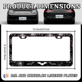 Bat Spider Web License Plate Frames - 2 Pack Front Rear Goth Gothic License Plates Holder Covers, Aluminum Metal Rust-Proof Waterproof Car Tag Frame with Screws Fasteners Caps