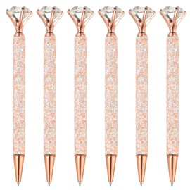 PATIKIL Glitter Ballpoint Pen, 6Pcs Crystal Diamond Twist Metal Pen Shine 1.0mm Medium Point Black Ink for Note Taking Journaling, Light Rose Gold