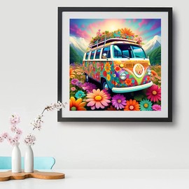 Flowers Bus Diamond Painting Kits for Adults-Flowers Bus Diamond Art Kits for Adults,5D Diamond Painting, DIY Full Drill Diamond Painting Flower Gem Art and Crafts Kit 12x12inch