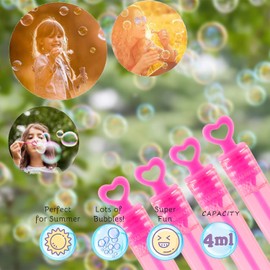 12 Pink Mini Heart Bubble Tubes With 4ml Bubble Liquid Solution and Blow Wands, Weddings favours, Parties, Celebrations, Children’s Birthday Party Bag Fillers, Kids Toys (Pink Heart 12 Pack)