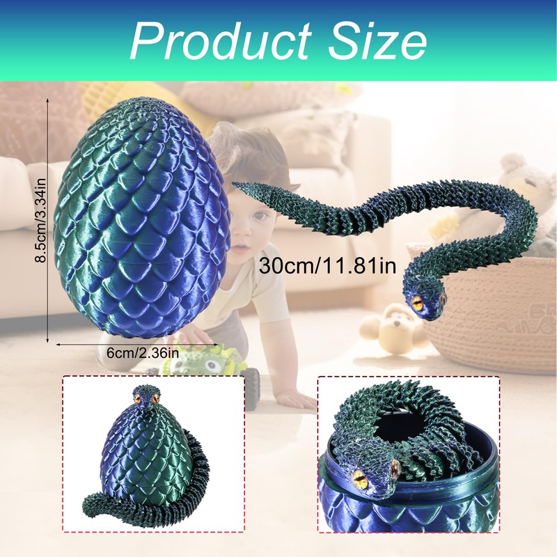 Joycabin 3D Printed Snake Toy, Easter 3D Printed Dragon Egg