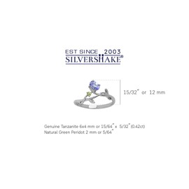 Silvershake Genuine Tanzanite and Peridot White Gold Plated 925 Sterling Silver Vine Leaf Ring Size 6.5