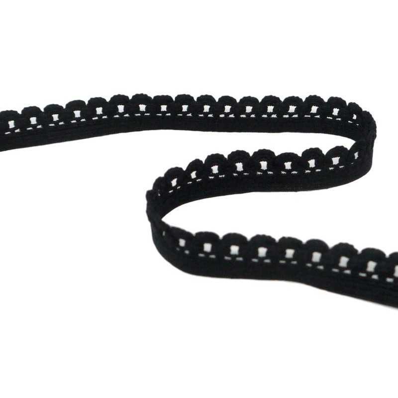 Porcelynne Nylon Black Decorative Edge Picot Elastic Trim - 3/8"