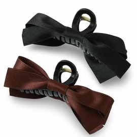 Hair Claw Clips with Satin Bows, Set of 2, Brown and Black