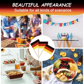 Pack of 100 Germany Toothpick Flags, Mini Toothpicks, German Decorative Flag, Small, for 2024 Euro Eurovision Song Contest Olympic Cupcake Toppers, Toothpicks, Cocktail Party Decoration, Pub