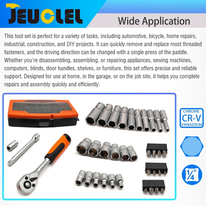 JEUCLEL 37PCS 1/4" Drive Mini Ratchet Set with bits, Torx,