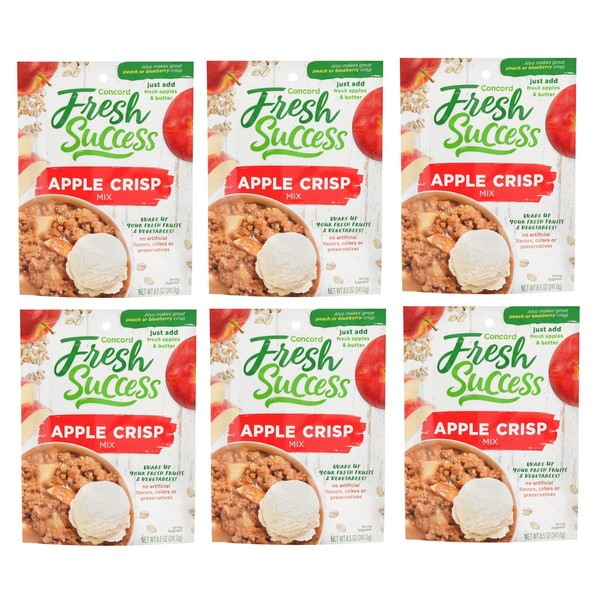 Concord Foods Apple Crisp Mix 8.5 oz Bag - 6 Pack - Great topping for Apple, Peach, Pear and Blueberry Crisp or Pie