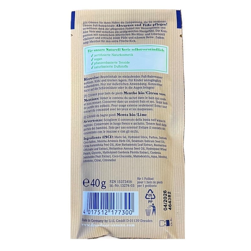 Dresdner Essenz Foot Bath Crystals Wait and Feet Care Organic
